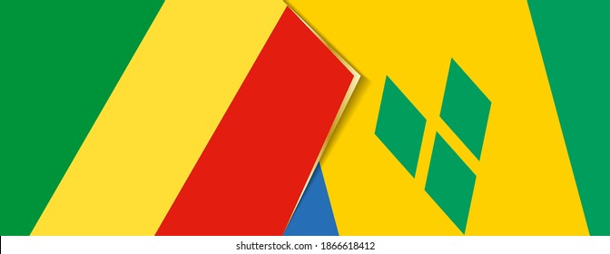 Congo and Saint Vincent and the Grenadines flags, two vector flags symbol of relationship or confrontation.