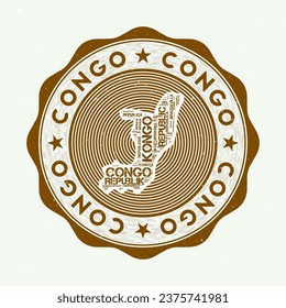 Congo seal. Country round logo with shape of Congo and country name in multiple languages word cloud. Awesome emblem. Cool vector illustration.