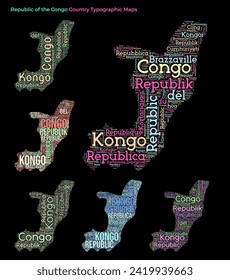 Kongo. Set von Typografie Stil Country Illustrationen. Kongolesische Landkarte, die aus horizontalen und vertikalen Ländernamen besteht. Vektorgrafik.