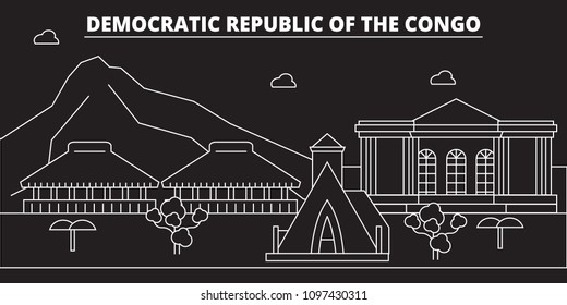 Congo silhouette skyline. Congo vector city, congolese linear architecture, buildingtravel illustration, outline landmarkflat icon, congolese line banner