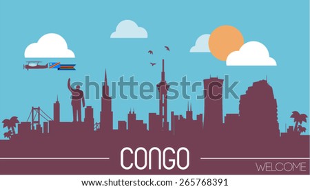 Congo skyline silhouette flat design vector illustration