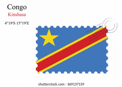 congo stamp design over stripy background, abstract vector art illustration, image contains transparency