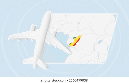 Congo Travel Illustration with Plane and National Flag. Ideal for travel agencies, promotional materials, or geographic content related to Congo.