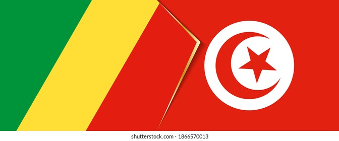Banderas del Congo y Túnez, dos banderas vectoriales símbolo de relación o enfrentamiento.