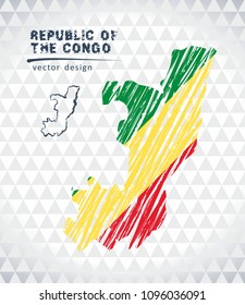 Congo vector map with flag inside isolated on a white background. Sketch chalk hand drawn illustration