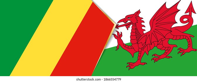 Congo and Wales flags, two vector flags symbol of relationship or confrontation.