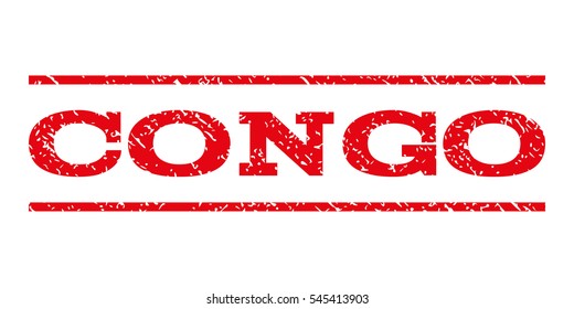 Congo watermark stamp. Text caption between horizontal parallel lines with grunge design style. Rubber seal stamp with dirty texture. Vector intensive red color ink imprint on a white background.