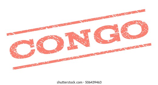 Congo watermark stamp. Text tag between parallel lines with grunge design style. Rubber seal stamp with unclean texture. Vector salmon color ink imprint on a white background.
