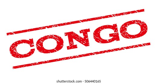 Congo watermark stamp. Text tag between parallel lines with grunge design style. Rubber seal stamp with scratched texture. Vector red color ink imprint on a white background.