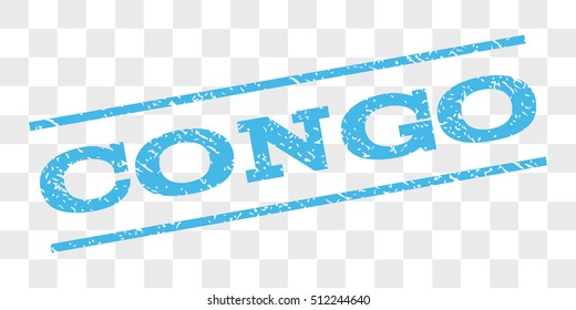 Congo watermark stamp. Text tag between parallel lines with grunge design style. Rubber seal stamp with scratched texture. Vector light blue color ink imprint on a chess transparent background.