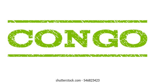 Congo watermark stamp. Text tag between horizontal parallel lines with grunge design style. Rubber seal stamp with scratched texture. Vector eco green color ink imprint on a white background.