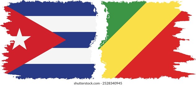 Congo-Brazzaville and  Cuba grunge flags connection, vector