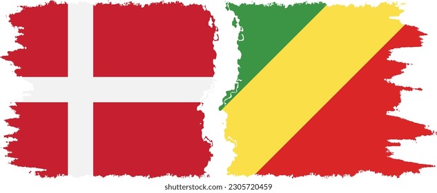 Congo-Brazzaville and Denmark grunge flags connection, vector