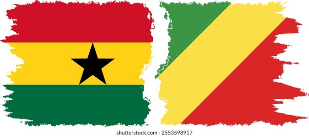 Congo-Brazzaville and Ghana grunge flags connection, vector