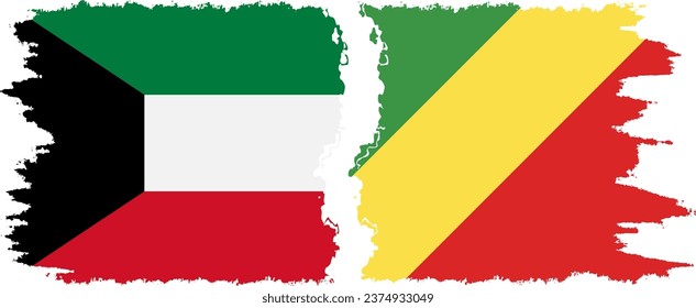 Conexión de banderas onduladas Congo-Brazzaville y Kuwait, vector
