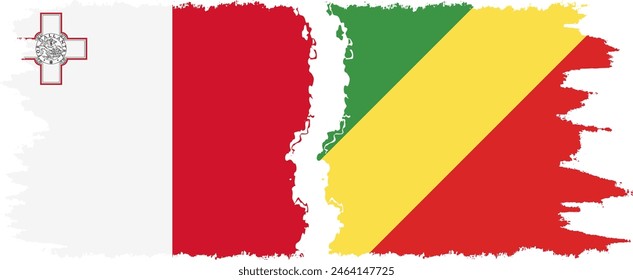 Congo-Brazzaville and Malta grunge flags connection, vector