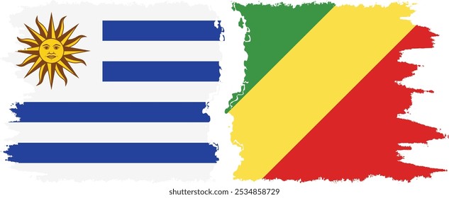 Conexión de banderas grunge Congo-Brazzaville y Uruguay, Vector