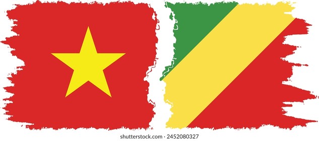 Congo-Brazzaville and Vietnam grunge flags connection, vector