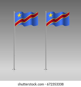 Congo-Kinshasa flag on the flagpole. Official colors and proportion correctly. High detailed vector illustration. 3d and isometry. EPS10