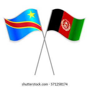 Congolese and Afghan crossed flags. Democratic Republic of the Congo combined with Afghanistan isolated on white. Language learning, international business or travel concept.