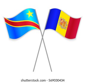 Congolese and Andorran crossed flags. Democratic Republic of the Congo combined with Andorra isolated on white. Language learning, international business or travel concept.