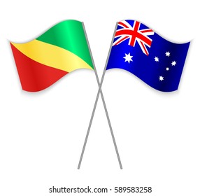 Congolese and Australian crossed flags. Republic of the Congo combined with Australia isolated on white. Language learning, international business or travel concept.