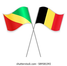 Congolese and Belgian crossed flags. Republic of the Congo combined with Belgium isolated on white. Language learning, international business or travel concept.