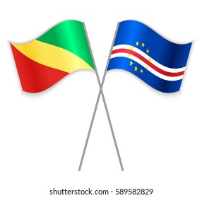 Congolese and Cabo Verdean crossed flags. Republic of the Congo combined with Cape Verde isolated on white. Language learning, international business or travel concept.