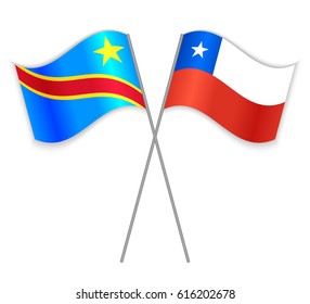 Congolese and Chilean crossed flags. Democratic Republic of the Congo combined with Chile isolated on white. Language learning, international business or travel concept.