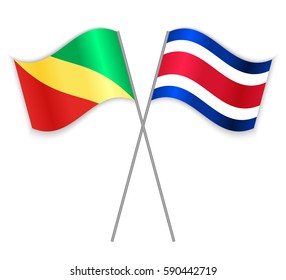 Congolese and Costa Rican crossed flags. Republic of the Congo combined with Costa Rica isolated on white. Language learning, international business or travel concept.