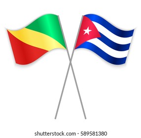 Congolese and Cuban crossed flags. Republic of the Congo combined with Cuba isolated on white. Language learning, international business or travel concept.