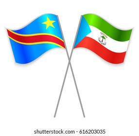 Congolese and Equatorial Guinean crossed flags. Democratic Republic of the Congo combined with Equatorial Guinea isolated on white. Language learning, international business or travel concept.