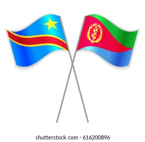 Congolese and Eritrean crossed flags. Democratic Republic of the Congo combined with Eritrea isolated on white. Language learning, international business or travel concept.