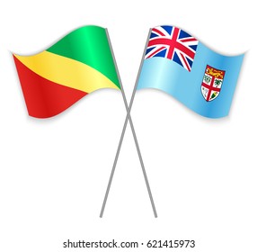 Congolese and Fijian crossed flags. Republic of the Congo combined with Fiji isolated on white. Language learning, international business or travel concept.