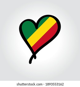Logo dibujado a mano en forma de corazón con la bandera congolesa. Ilustración vectorial.