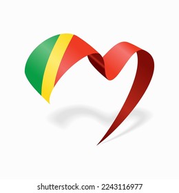 Congolese flag heart-shaped wavy ribbon. Vector illustration.