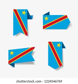 Congolese flag stickers and labels set. Vector illustration.