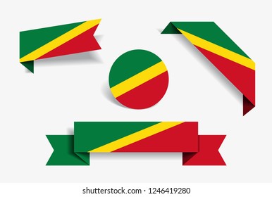 Congolese flag stickers and labels set. Vector illustration.