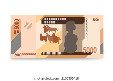 Congolese Franc Vector Illustration. Congo money set bundle banknotes. Paper money 5000 CDF. Flat style. Isolated on white background. Simple minimal design.