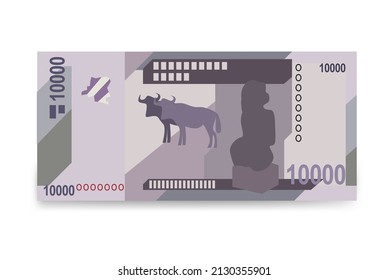 Ilustración del vector del franco congoleño. Billetes en manojo de dinero del Congo. Dinero en papel 10000 FDC. Estilo plano. Aislado sobre fondo blanco. Diseño sencillo y mínimo.