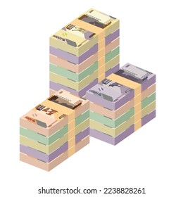 Ilustración del vector del franco congoleño. Billetes en manojo de dinero del Congo. Dinero en papel 1000, 5000, 10000, 20000 FDC. Estilo plano. Aislado sobre fondo blanco. Diseño sencillo y mínimo.
