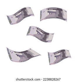 Kongolesische Franc-Vektorgrafik. Kongo-Geld-Paket-Banknoten. Falling, Fluggeld 10000 CDF. Flacher Stil. Einzeln auf weißem Hintergrund. Einfaches minimales Design.
