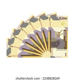 Congolese Franc Vector Illustration. Congo money set bundle banknotes. Paper money 20000 CDF. Flat style. Isolated on white background. Simple minimal design.