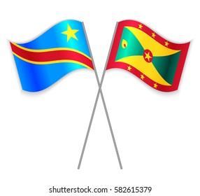 Congolese and Grenadian crossed flags. Democratic Republic of the Congo combined with Grenada isolated on white. Language learning, international business or travel concept.
