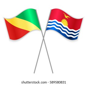 Congolese and I-Kiribati crossed flags. Republic of the Congo combined with Kiribati isolated on white. Language learning, international business or travel concept.