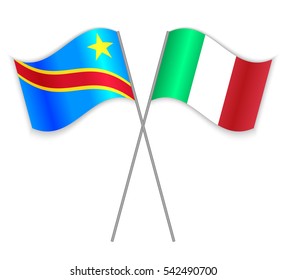 Congolese and Italian crossed flags. Democratic Republic of the Congo combined with Italy isolated on white. Language learning, international business or travel concept.