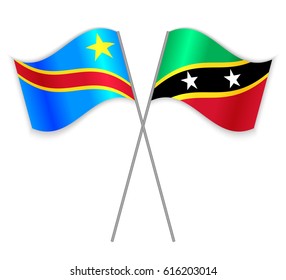 Congolese and Kittitian crossed flags. Democratic Republic of the Congo combined with Saint Kitts and Nevis isolated on white. Language learning, international business or travel concept.