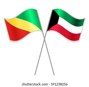 Congolese and Kuwaiti crossed flags. Republic of the Congo combined with Kuwait isolated on white. Language learning, international business or travel concept.