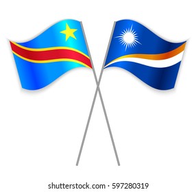 Congolese and Marshallese crossed flags. Democratic Republic of the Congo combined with Marshall Islands isolated on white. Language learning, international business or travel concept.