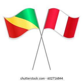 Congolese and Peruvian crossed flags. Republic of the Congo combined with Peru isolated on white. Language learning, international business or travel concept.